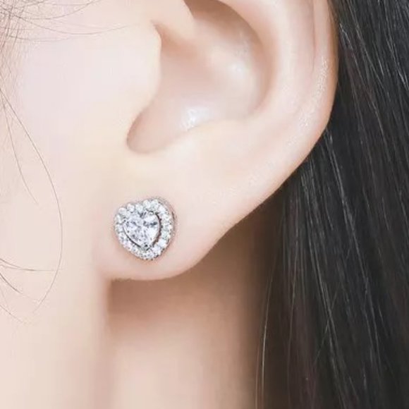 925 Sterling Silver Jewelry - 925 Sterling Silver Heart Earrings